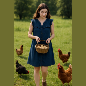 Vintage Denim Dress • Jean Dress • Ruffle Shirt Dress • Jean shirt dress •